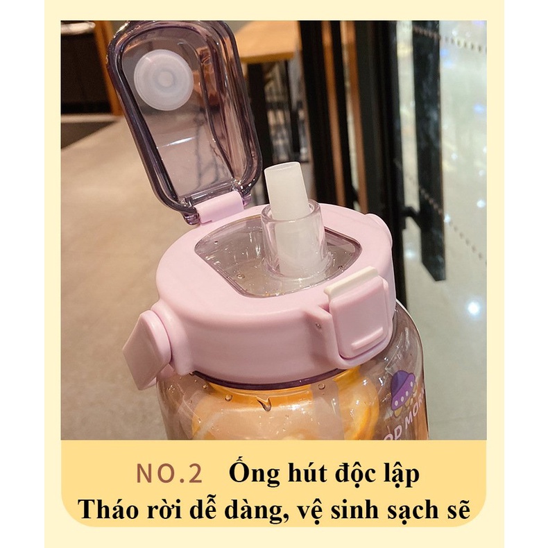 [HÀNG MỚI VỀ - TẶNG khăn nén, sticker] BÌNH nước 2L cute văn phòng thể thao có vạch báo giờ và ống hút