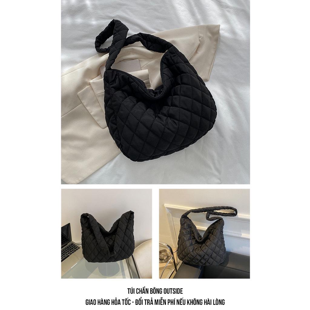 Túi chần bông đeo chéo, túi chần phao đen Outside