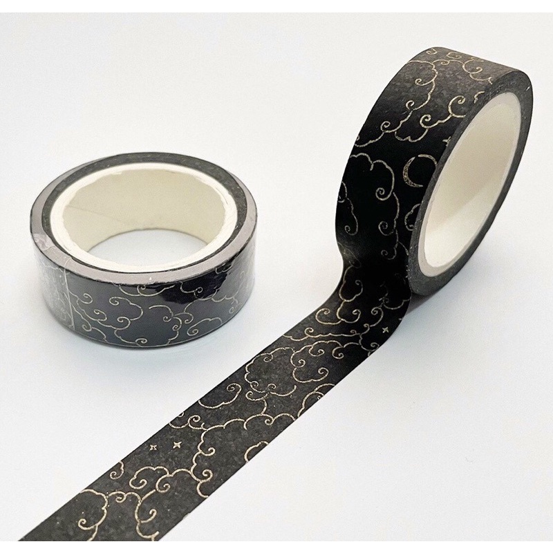 (Chiết) Băng dính washi tape hoạ tiết mây có mạ #2