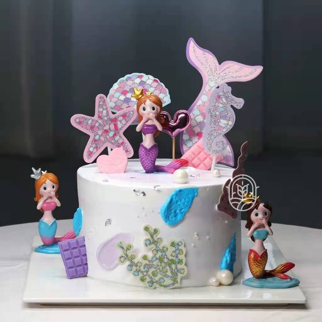 Set 3 Thẻ Giấy Hình Đuôi Cá Màu Hồng Trang Trí Bánh Kem