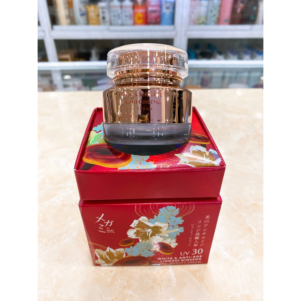 Kem Dưỡng Trắng Da Chiết Xuất Linh Chi &amp; Nhân Sâm HaSi Megami White &amp; Anti-Age Lingzhi Ginseng UV30 15g