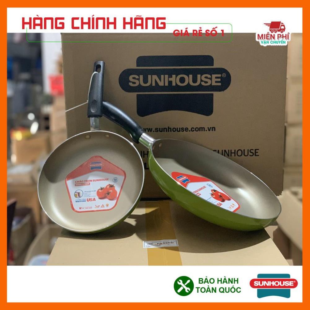 Cặp chảo nhôm trơn cạn SUNHOUSE Phi 18 + 24 (Xanh - Sampanh), chảo chống dính SHS2418