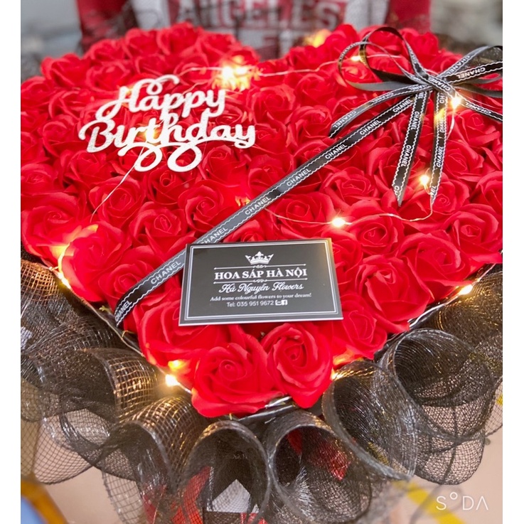 [Hoa sáp thơm - quà 14/2]_ Bó hoa hồng sáp  75 bông kết hợp lưới siêu sang tặng kèm đèn nháy và full toping