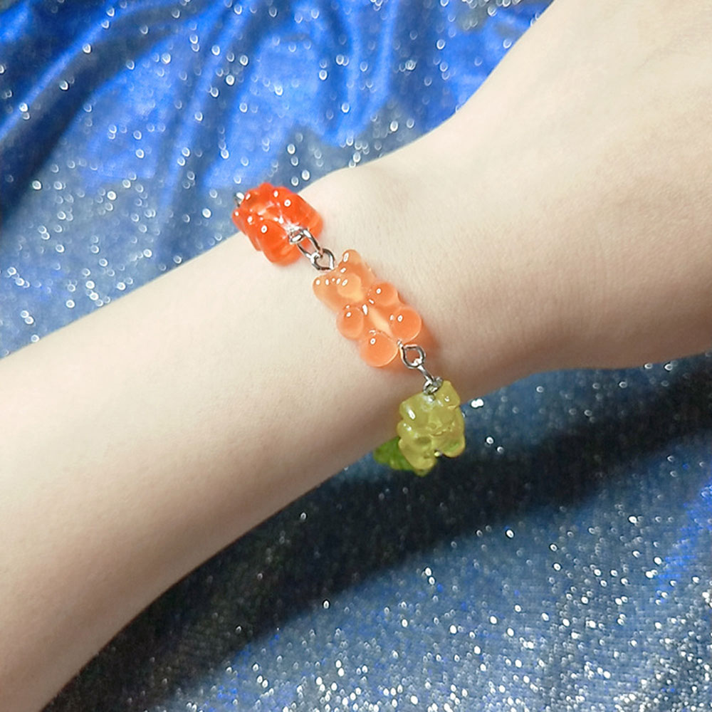 Vòng tay dây xích mặt hình chú gấu trong suốt đáng yêu