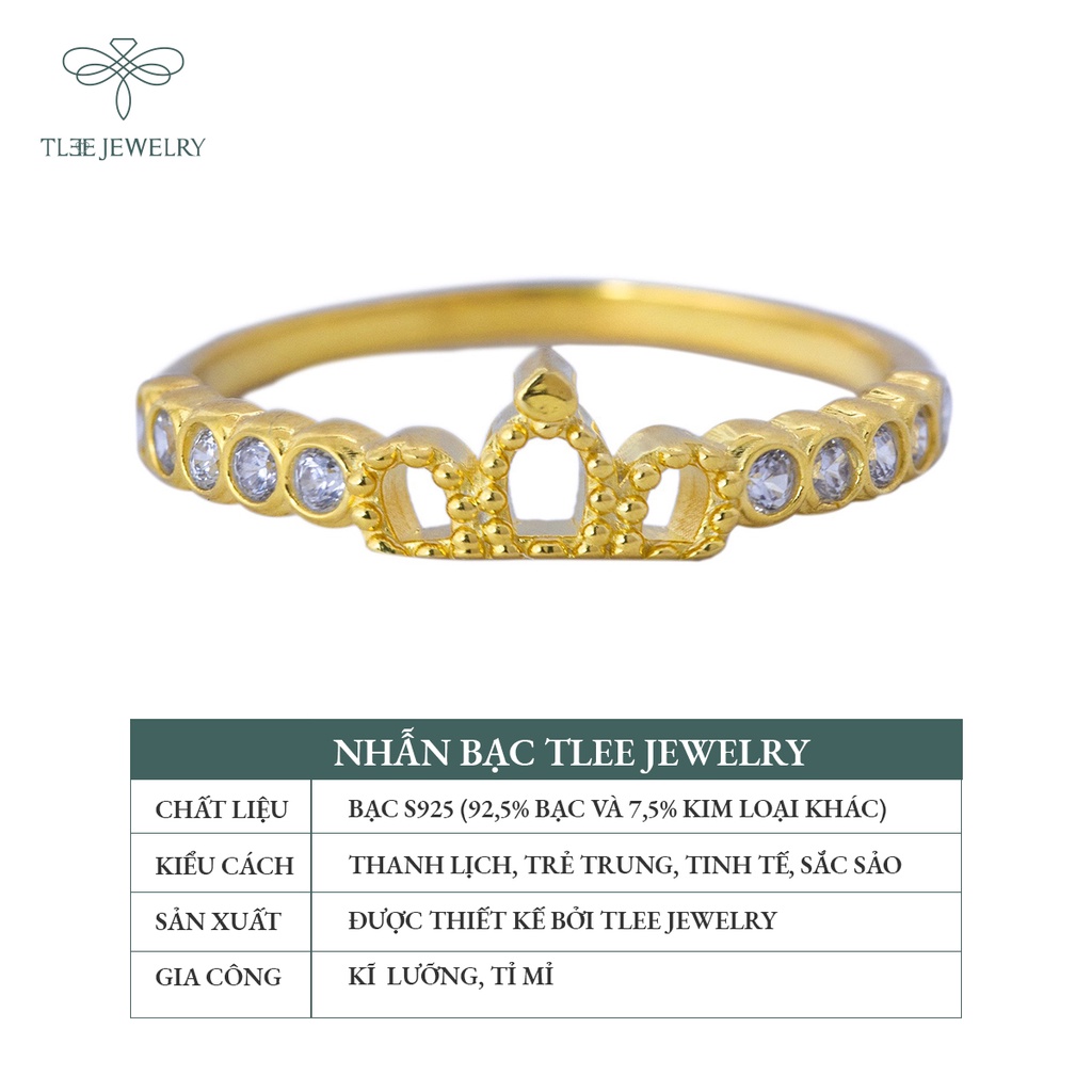 Nhẫn bạc nữ TLEE vương miện ba chóp mạ vàng 14k cao cấp NCJ A0112