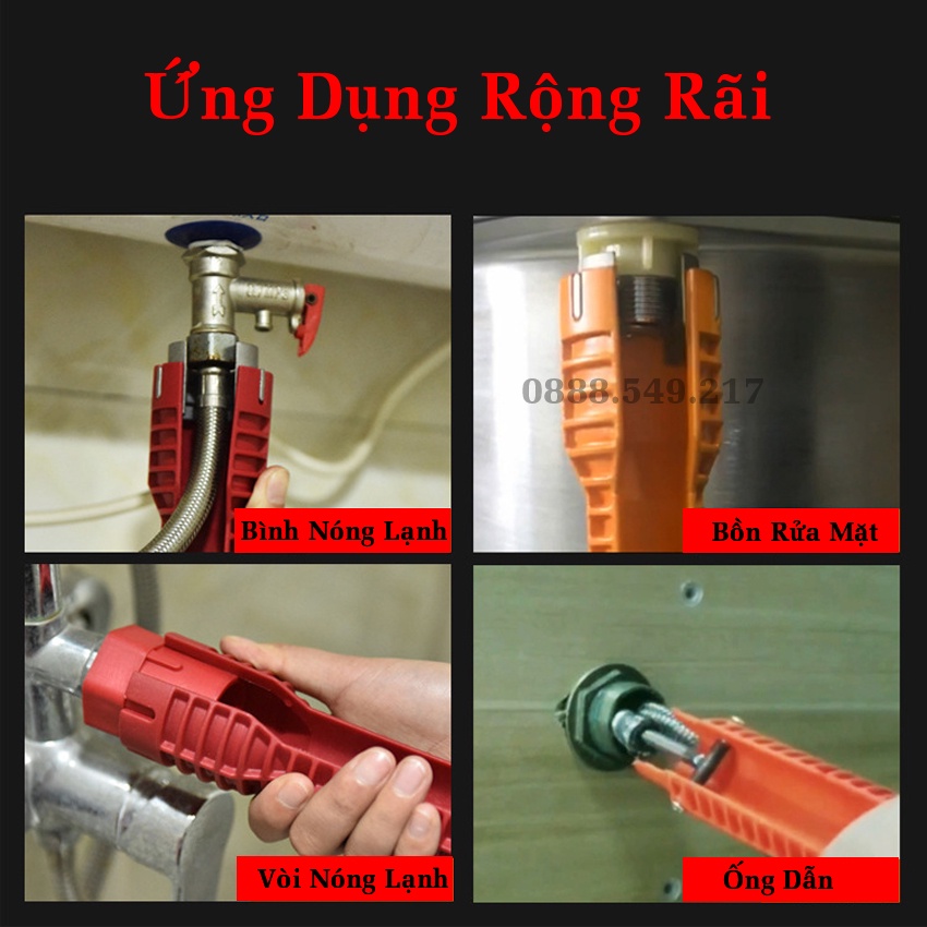 Cờ Lê Vặn Dây Cấp Nước 18 Trong 1 Dụng Cụ Tháo Mở Dây Vòi Nước Bồn Rửa, Sửa Chữa Ống Nước
