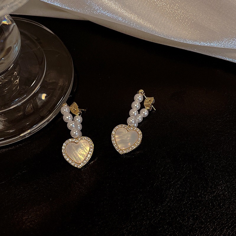 Bông Tai Hình Trái Tim Đính Đá Phong Cách Hàn Quốc