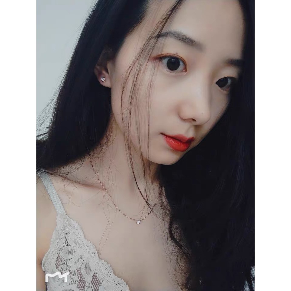 Khuyên tai tròn nhỏ đính đá zircon siêu sáng bằng thép titan màu vàng hồng 18K không gây dị ứng phong cách Hàn Quốc