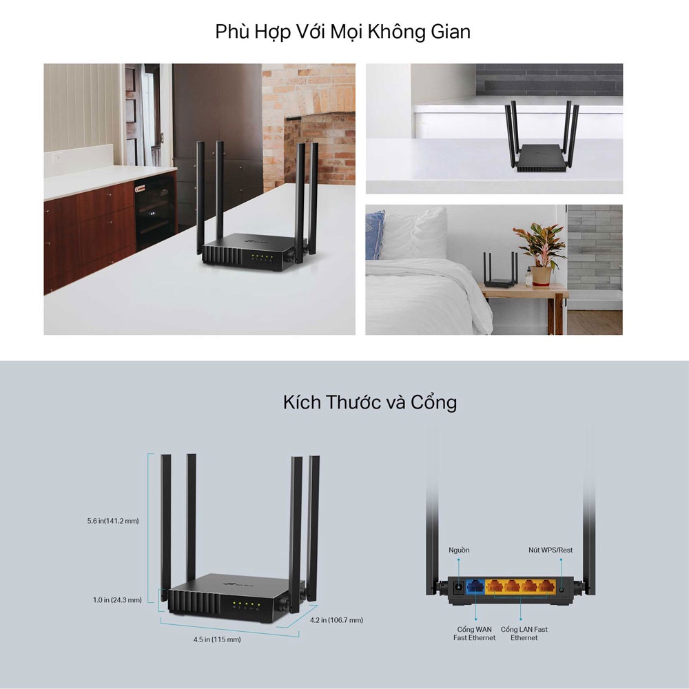 Bộ Phát Router Wi-Fi TP-Link Archer C54 Băng Tần Kép Chuẩn AC 1200Mbps