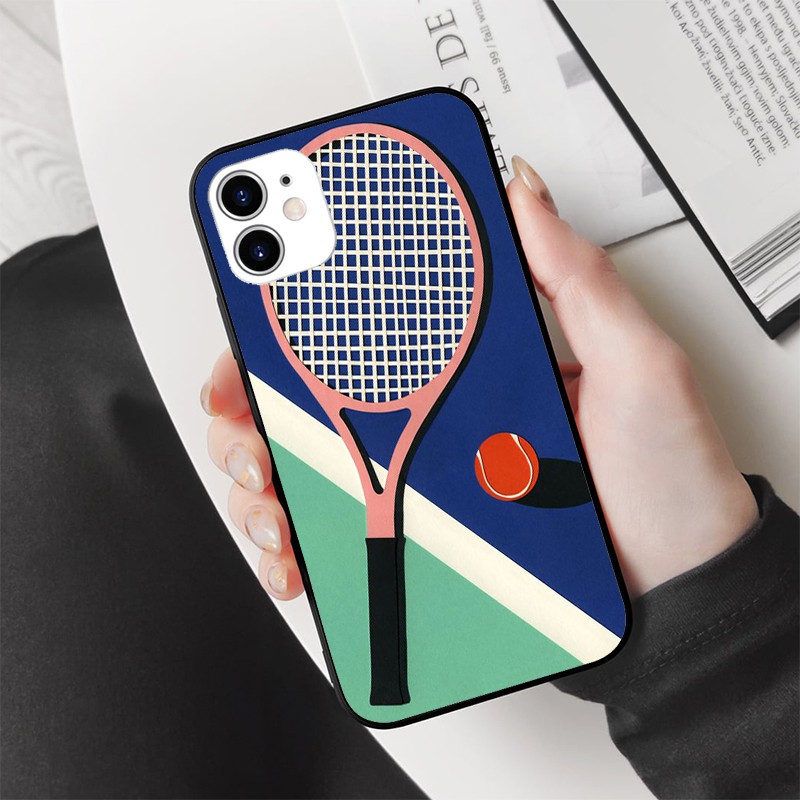 Ốp lưng in hình vợt Tennis cao cấp màu hồng nền xanh iphone 6s/6/7/8 plus/x/xr/xs max/11 pro max/12/12 promax SPORT0026