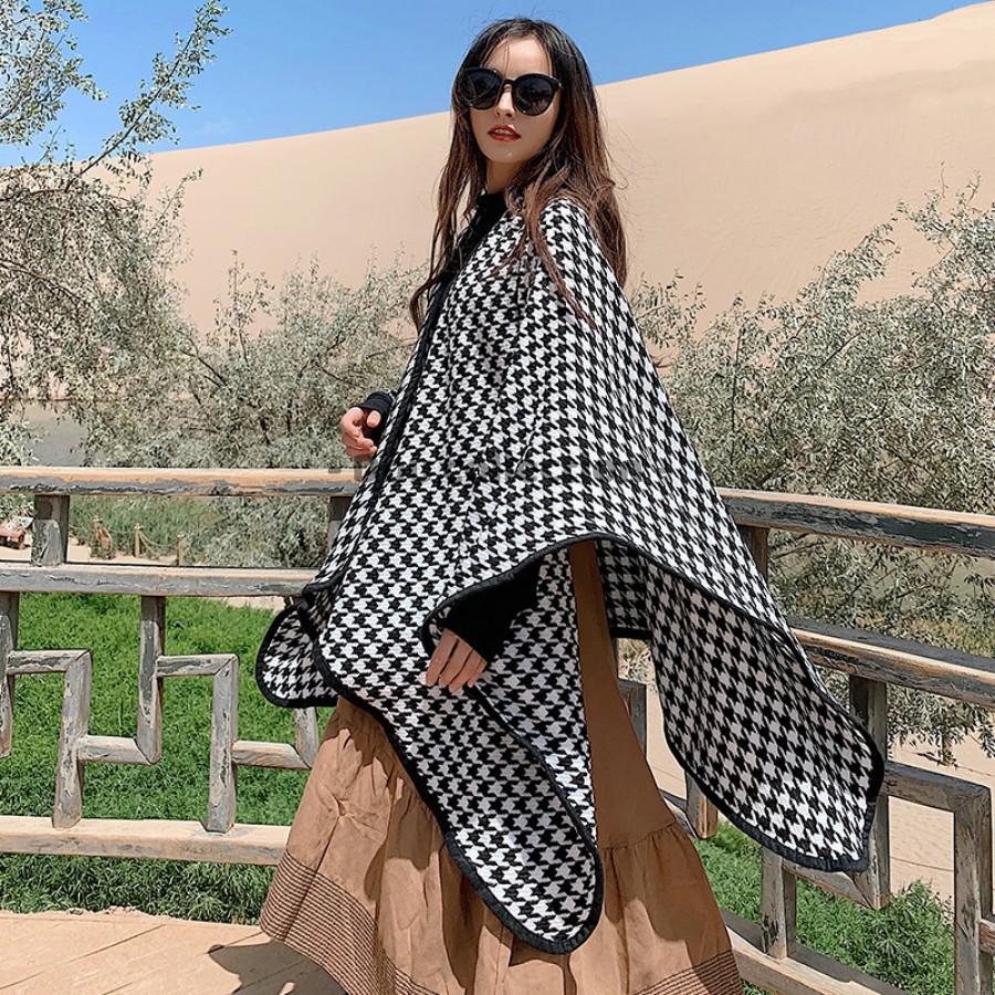 [Nowship2h] Khăn Choàng Quàng Cổ (Khăn Cashmere) Len Cao Cấp Họa Tiết Houndstooth Viền Đen Thời Trang Thu Đông - Mã LN12