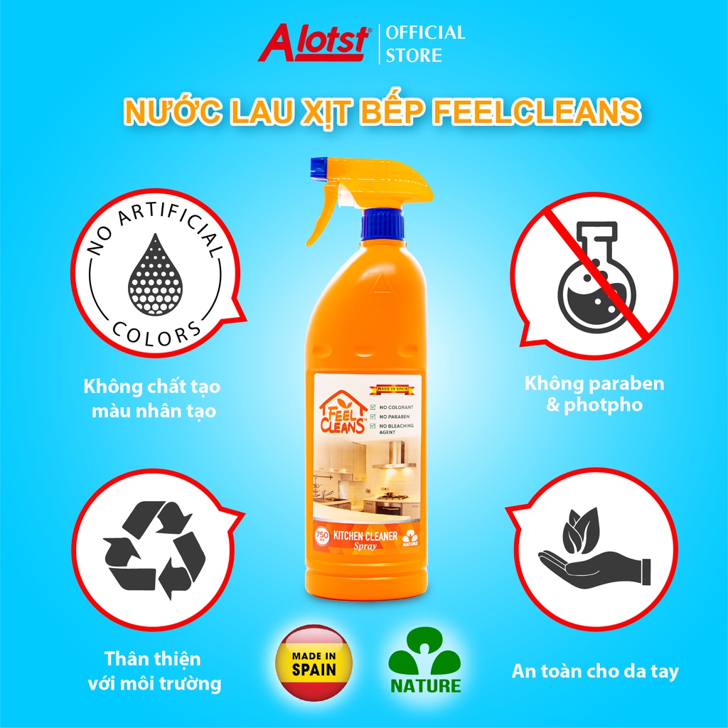 Nước lau xịt bếp FeelCleans 750ml Made in Spain