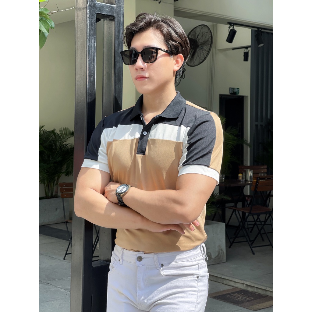 Áo polo nam cổ bẻ phối ngang 2 màu chất vải cá sấu Cotton xuất xịn,chuẩn form, sang trọng - thanh lịch TB045