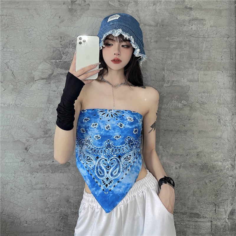 Áo Tank Top Màu Nhuộm Họa Tiết Hoa Phong Cách Harajuku