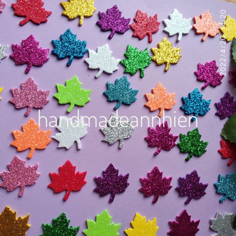 30 hình lá phong 2.5 x 2.4cm, bằng xốp kim tuyến - thủ công mầm non cho bé - hình trang trí thiệp 3D, Valentine