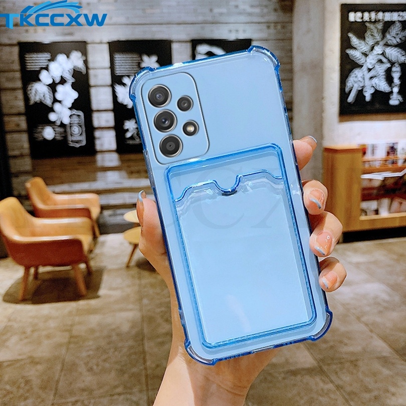 Ốp Điện Thoại Dẻo Trong Suốt Có Ngăn Đựng Thẻ Độc Đáo Chống Sốc Cho Samsung Galaxy A42 A52 A52S A72 A32 A22 A12