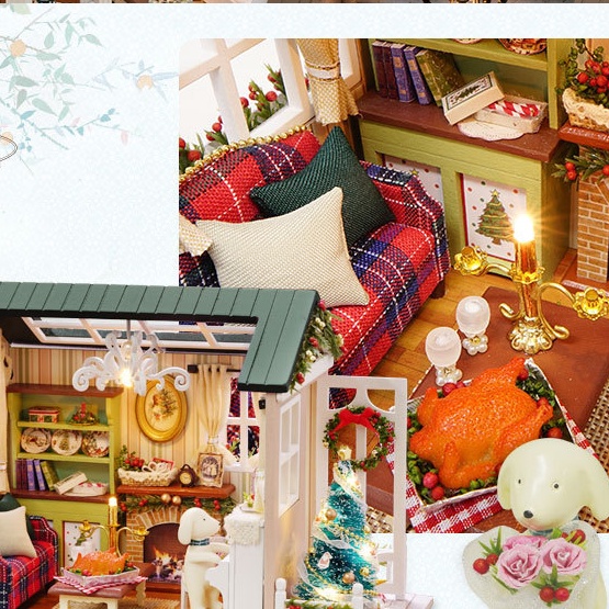 Nhà búp bê DIY Doll House_ HOLIDAY TIME_CÓ MICA+ KEO 8009-D