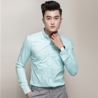Áo sơ mi nam dài tay vải lụa trơn màu xanh ngọc