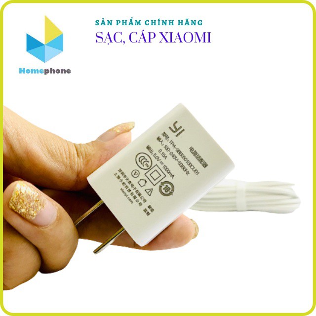 [Chính Hãng] Củ Sạc 5V - 1A Xiaomi Yi Chuẩn Chính Hãng. Sạc Nhanh, Không Nóng Máy, Nhỏ Gọn, Dây Cáp Dài 2m Tiện Lợi