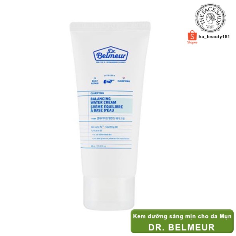 (AUTH_Korea)Kem dưỡng cho DA MỤN Dr.BELMEUR Balancing Water Cream 80ml The Face Shop