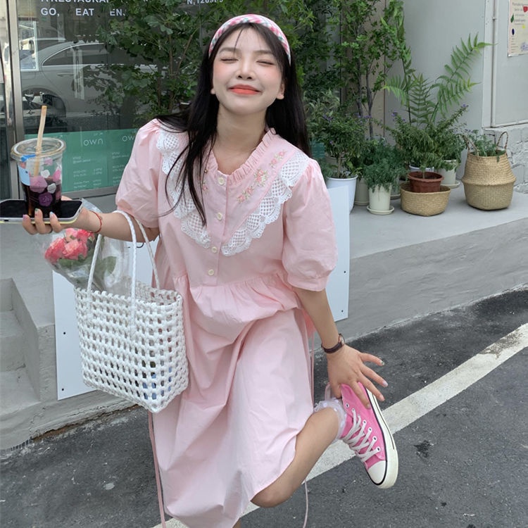 Đầm Lửng Tay Phồng Họa Tiết Trái Tim Phong Cách Nhật Bản Mới Dành Cho Nữ