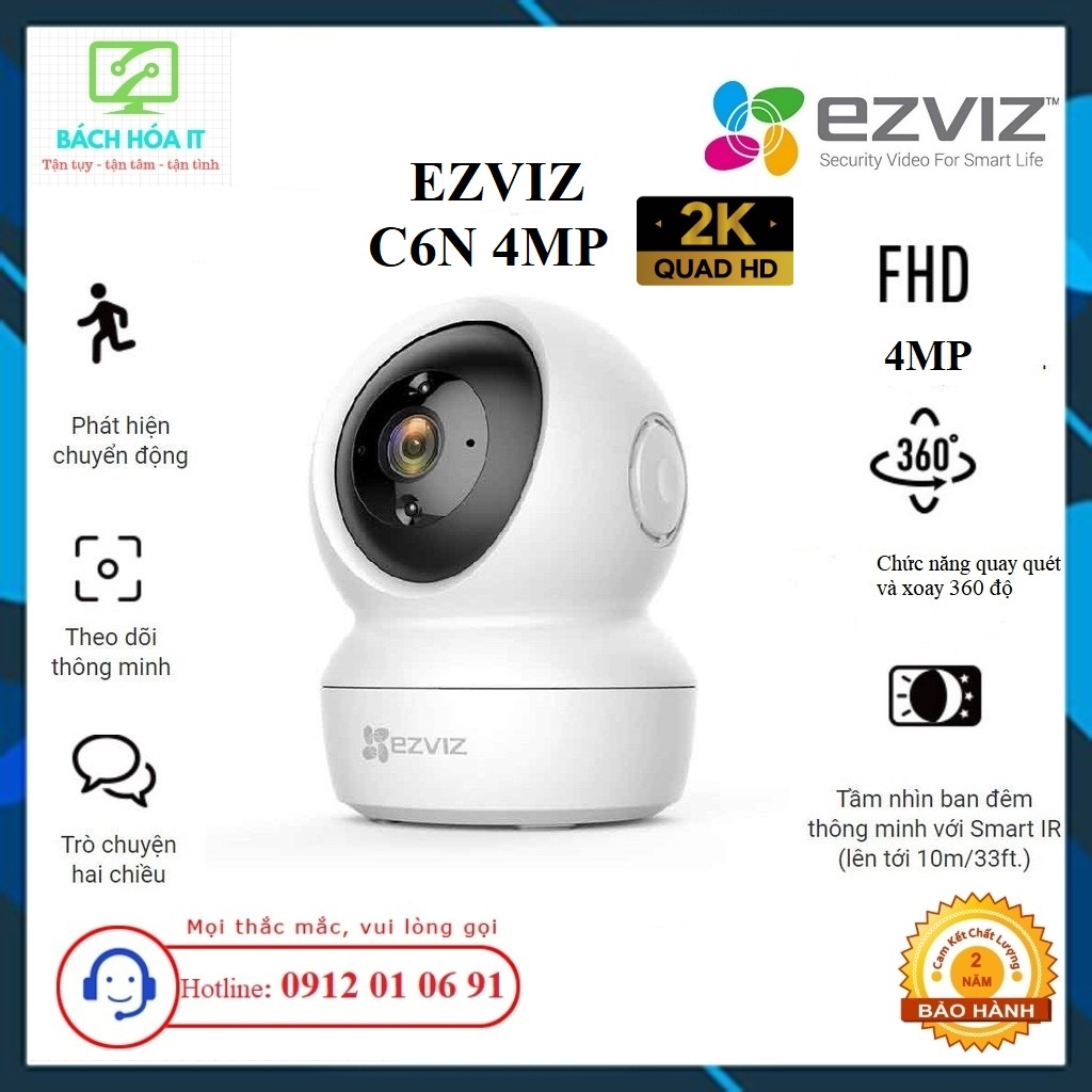 Camera IP WIFI trong nhà xoay 360 Ezviz C6N 1080p 2M, C6N 4MP 2K chính hãng, bảo hành 24 tháng