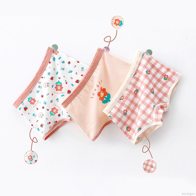 Bộ 3 cái quần lót boxer cotton thoáng khí in hoạt hình đáng yêu cho bé gái 2-6 tuổi