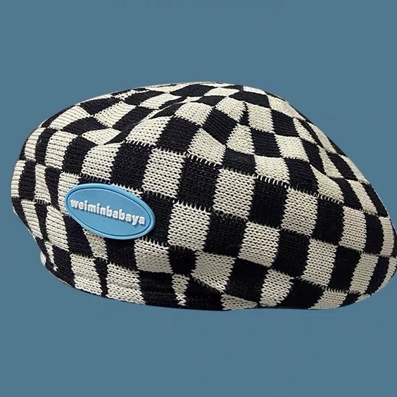 Mũ beret MG STUDIO cotton họa tiết sọc ca rô thời trang