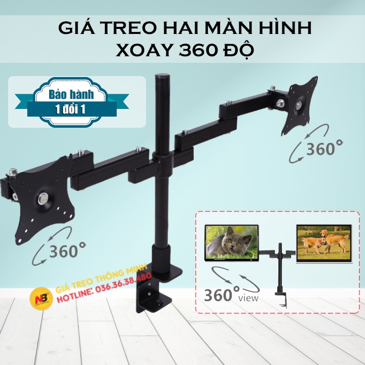 Giá treo hai màn hình 17 - 32 Inch - Tay treo màn hình đôi - Xoay 360 độ - Model: XD50