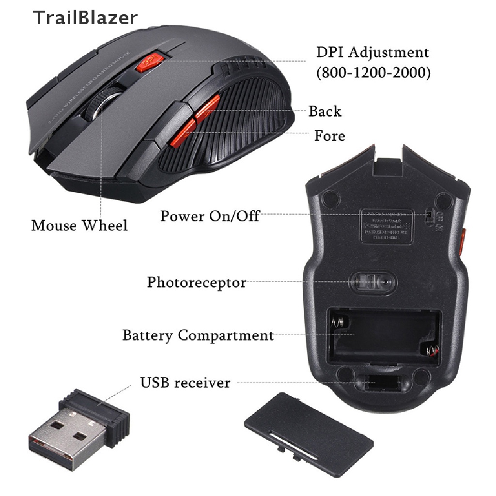Chuột quang chơi game không dây 2.4Ghz 6D có thể điều chỉnh DPI thiết kế cá tính