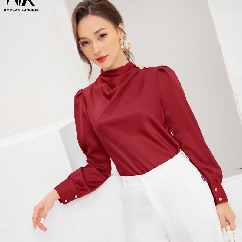 Áo Sơ Mi Dài Tay NK Fashion Dáng Xếp Vai Thiết Kế Thanh Lịch, Chất Vải Nhập Hàn Cao Cấp NKSM2112004
