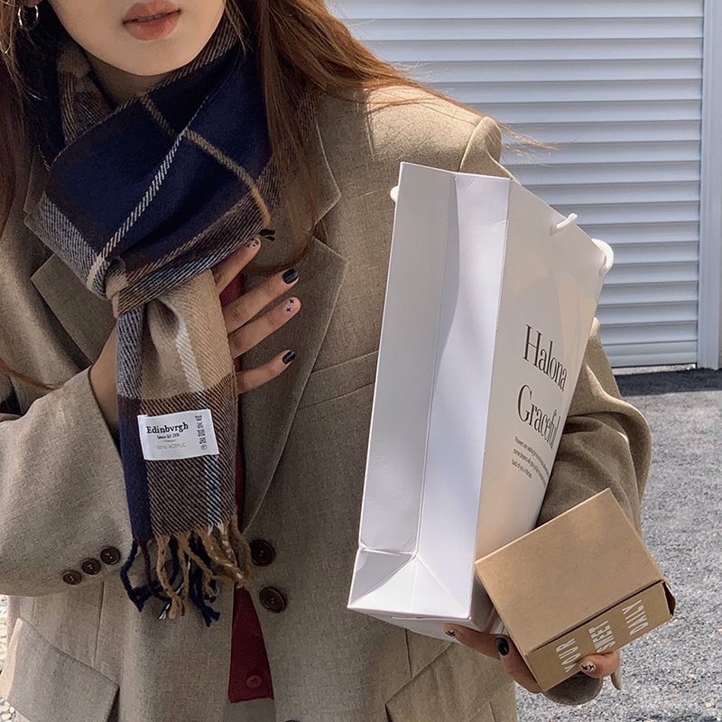 Khăn choàng giả cashmere Mg STUDIO họa tiết kẻ sọc ấm áp