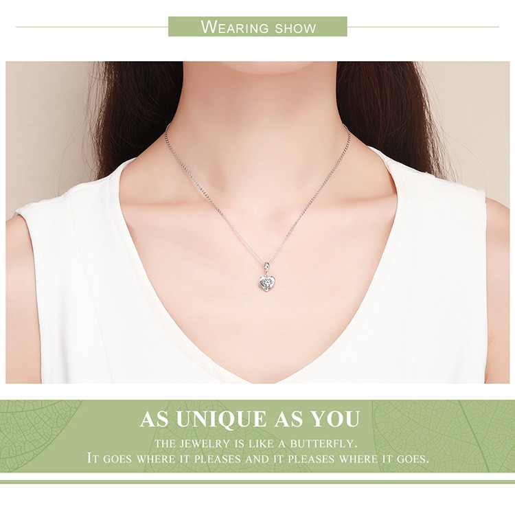 Mặt Trang Sức Bamoer Bằng Bạc 925 Hình Trái Tim Chạm Khắc Hình Chú Mèo Xinh Xắn Dùng Trang Trí Phụ Kiện DIY