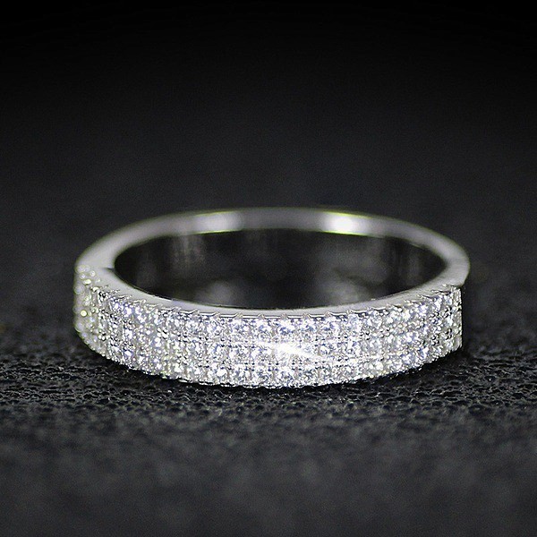 Nhẫn kim cương đầy đủ kim cương siêu flash mạ bạc sang trọng dành cho nữ