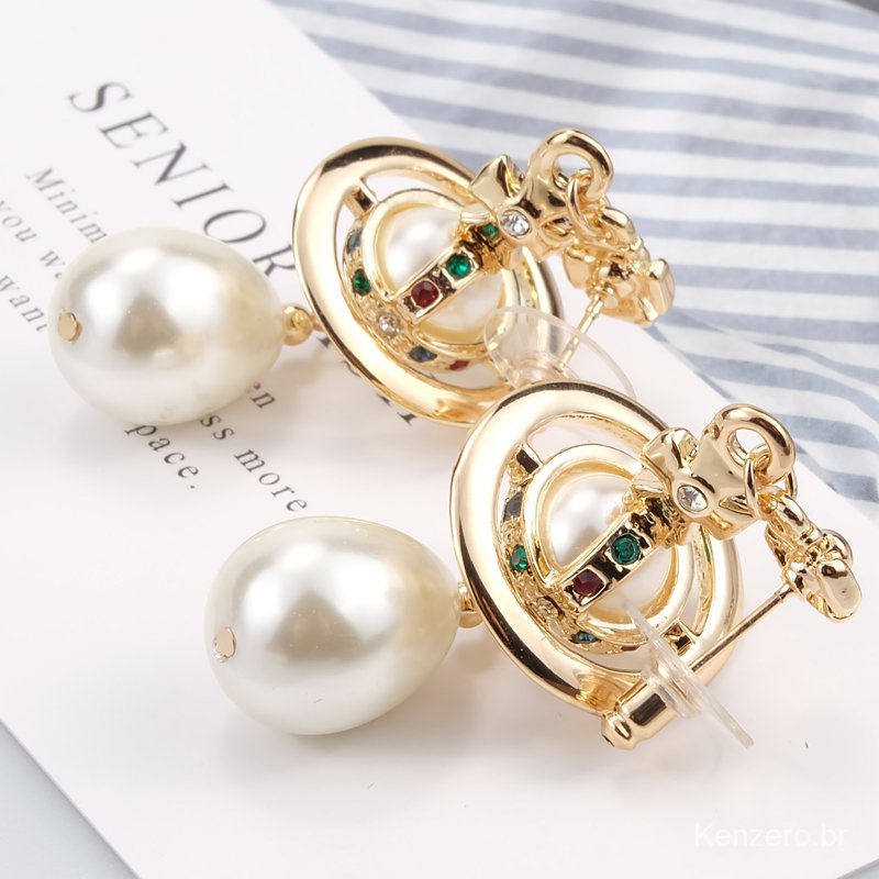 Bông Tai Vivienne West wood Saturn Màu Vàng / Bạc Không Gây Dị Ứng