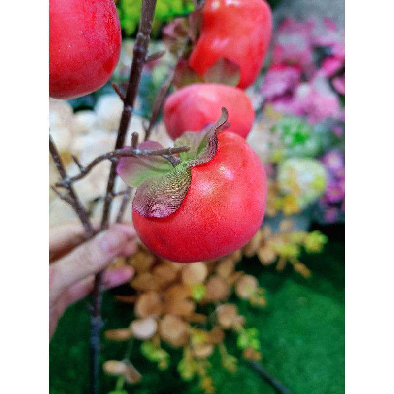Cành quả hồng 7 quả giả cao 82cm - Cành quả trang trí nhà cửa - Ảnh thật
