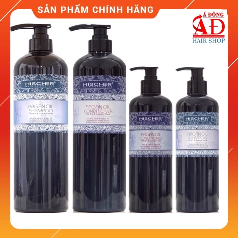 [+Tặng mũ trùm] Bộ Dầu Gội xả phục hồi giữ màu Hischer Argan Oil Collagen siêu mượt cho tóc khô hư tổn tẩy nhuộm