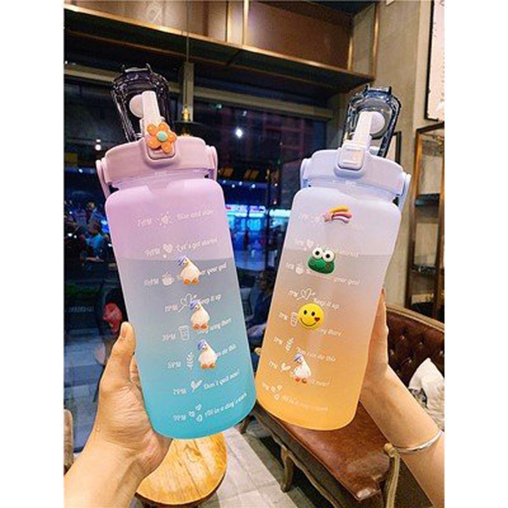 Bình Đựng Nước 2L Dễ Thương Có Vạch Báo Giờ Uống Nước, tặng kèm sticker dành cho người lười uống nước