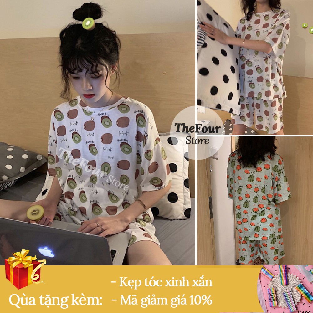 Bộ Đồ Ngủ Nữ ❤️ FREESHIP ❤️ Giảm 10K Nhập [AOTHUNNU] Set thun cộc tay hoa quả zoo nữ SIÊU HOT