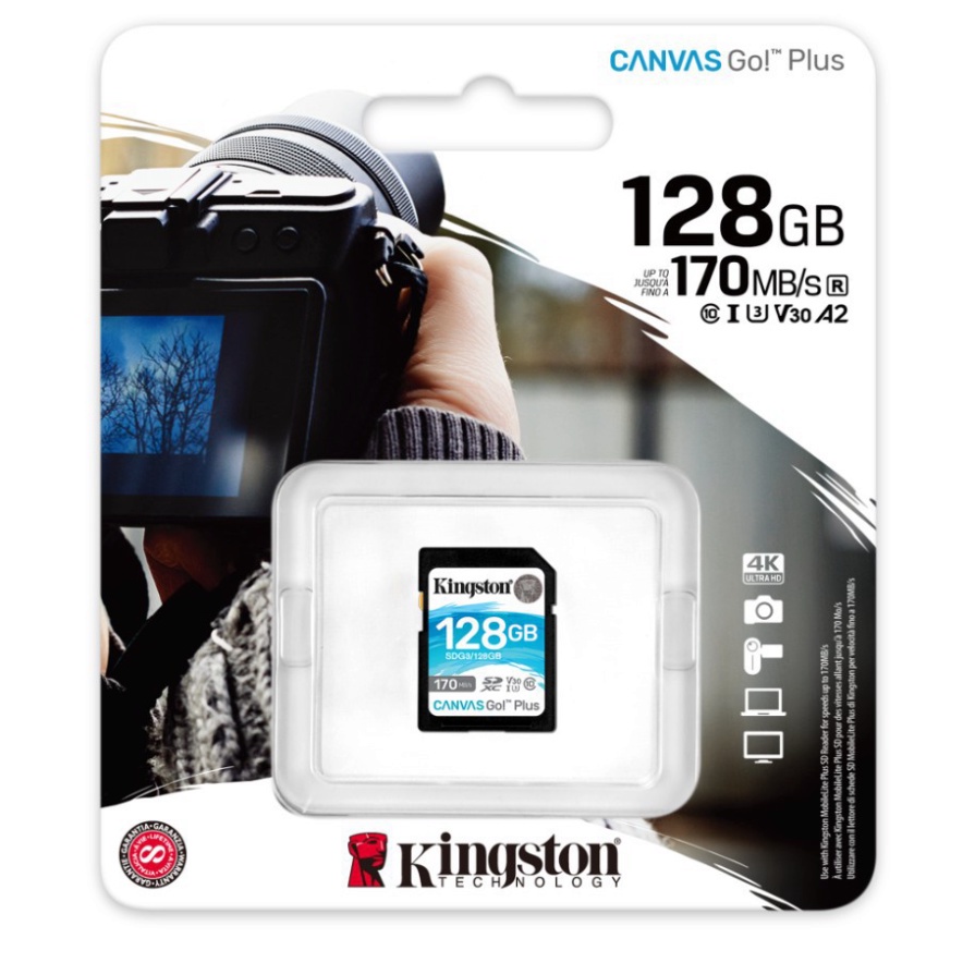 Thẻ nhớ Kingston Canvas Go Plus SD 128GB cho thiết bị di động Android, camera, flycam và sản xuất video 4K SDG3/128G | BigBuy360 - bigbuy360.vn