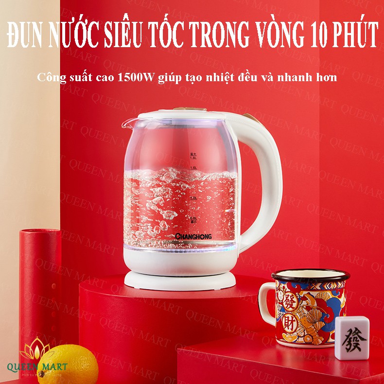 Ấm Siêu Tốc Thủy Tinh 1,8 Lít – Ấm đun nước siêu tốc thủy tinh PESKOE A32