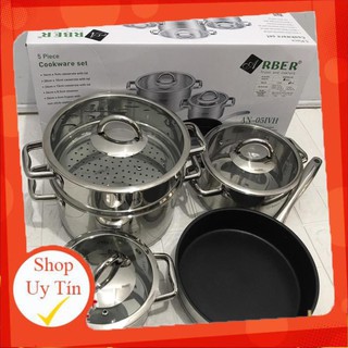 Bộ xoang nồi xửng cao cấp arber 5 món an-05ivh inox 304 chống dính cao cấp đáy 3 lớp