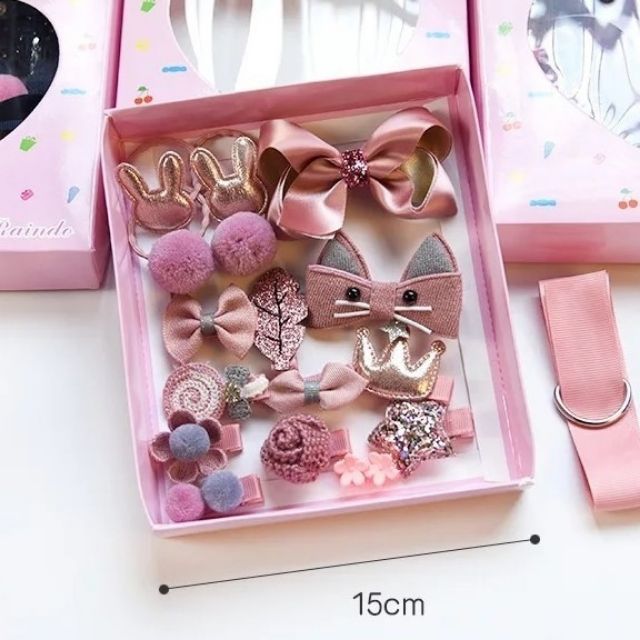 Hộp kẹp tóc + buộc tóc 18 chi tiết cao cấp cho bé/nhiều mẫu
