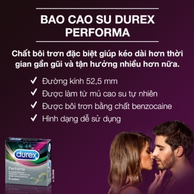 Bao cao su Durex Performa ôm sát 3 bao/hộp
