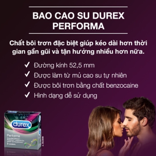 Bao cao su Durex Performa ôm sát 3 bao/hộp