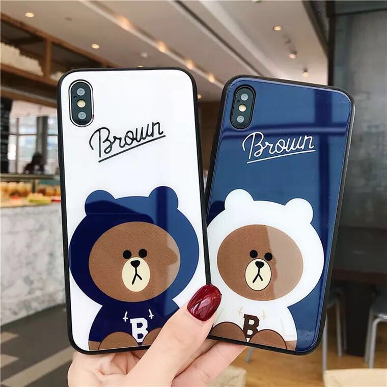 [ IPHONE ] Ốp Lưng Kính Cường Lực Gấu Brown - A055