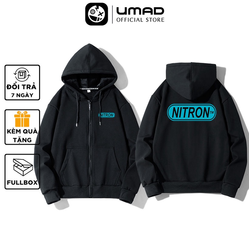 Áo khoác dây kéo UMAD unisex racing biker Nitron nam nữ vải nỉ cotton cao cấp co giãn thoáng mát