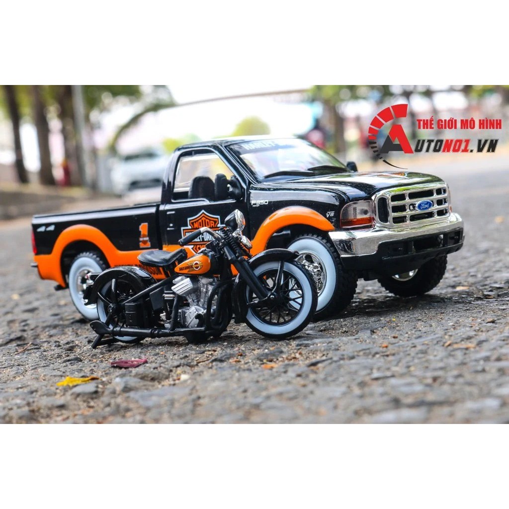 MÔ HÌNH XE HARLEY DAVISON 1999 FORD F-350 SUPER DUTY PICKUP 1:27 & 1936 EL KNUCKLEHEAD 1:24 MAISTO 5732