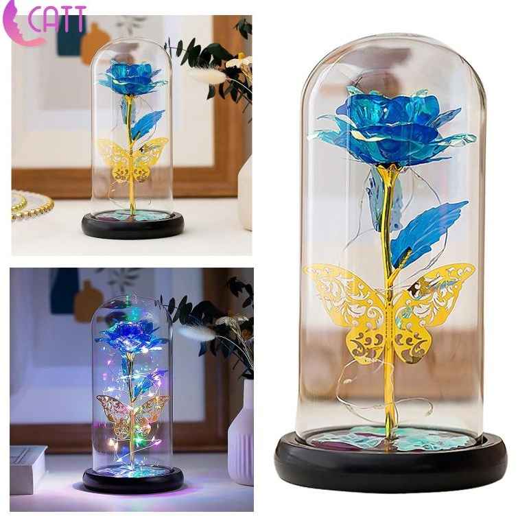 Rose in Glass Dome LED Light Simulated Flower Wedding Birthday Xmas