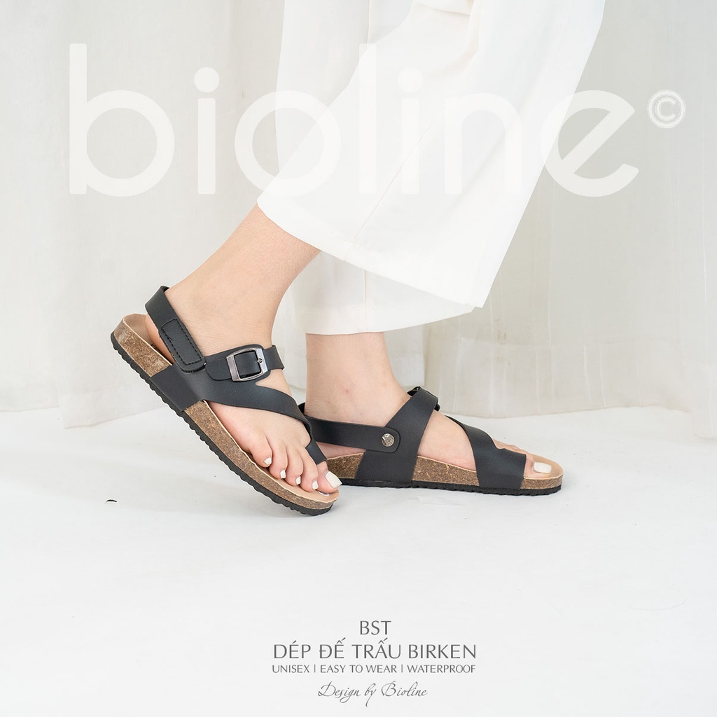 DK20-LÓT CHỐNG NƯỚC-Giày sandal đế trấu Birken da bò thật nam nữ, dép xăng đan công sở, dép đế trấu Bioline